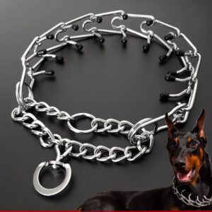 Chrome Plated  Pinch Dog Collar Proong Dogs Training Choke Chain Dog Training Necklace Rubber Tips Guardian