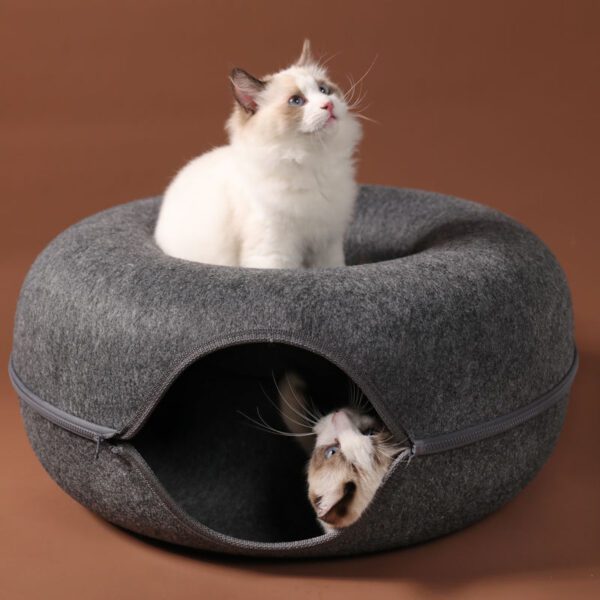 Four Seasons Available Cat Nest Round Woolen Felt Pet Dual-use Cat Nest Tunnel Interactive Training Toy Grey Felt Cat Nest